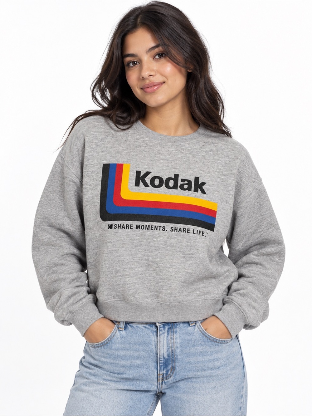 Kodak Gray Crewneck Sweatshirt with Retro Multicolor Logo